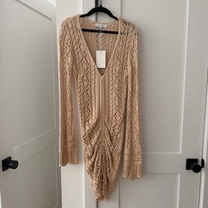 emory park Beige Crochet Knit Swim Coverup